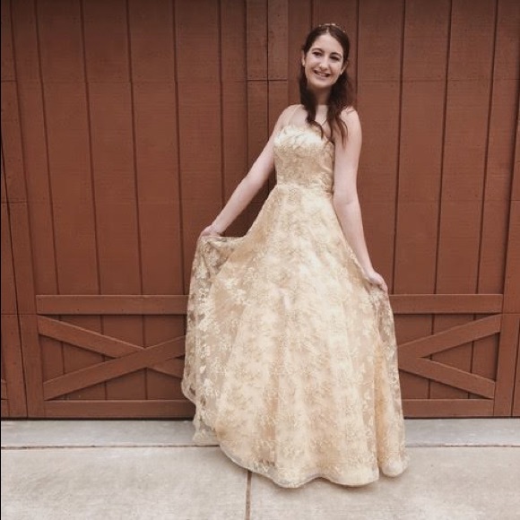 Golden Floral Prom Dress - Picture 1 of 4